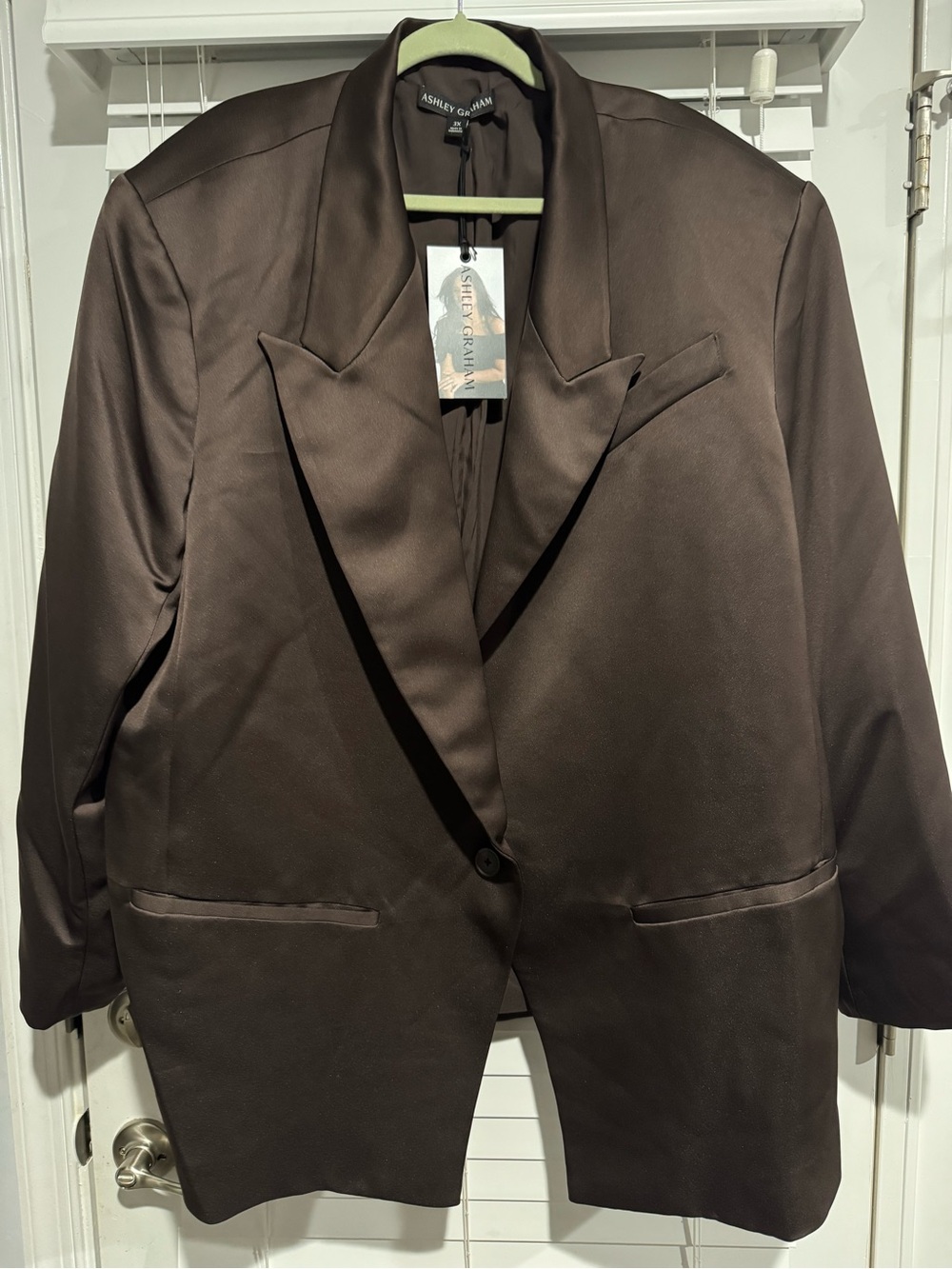 Ashley Graham Satin Blazer Jacket 3X Dark Java Brown Chic NWT
